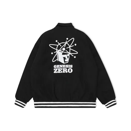 PCMY x Genesiszero Letter Shape Abstract Pattern Baseball Collar Loose Fit Puffer Jacket Unisex Black