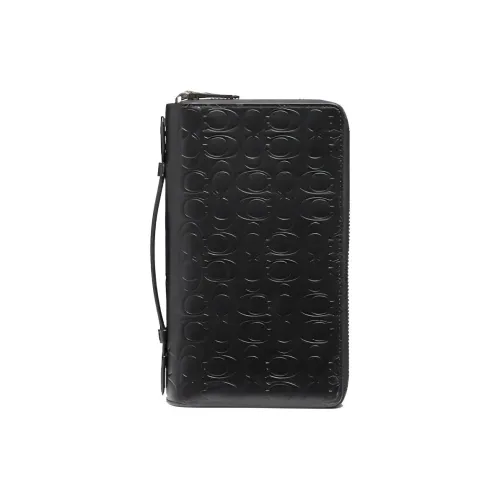 COACH Double Zip Wallet Leather Wallet Men's Black