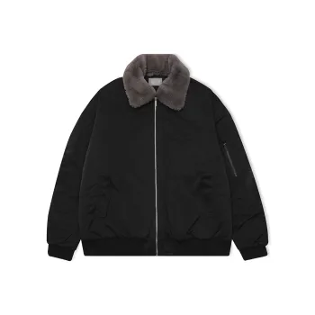 PCMY x Genesiszero Solid Color Fur Collar Loose Fit Puffer Jacket Unisex Black