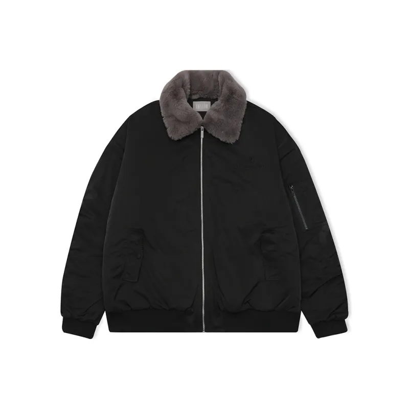 PCMY x Genesiszero Solid Color Fur Collar Loose Fit Puffer Jacket Unisex Black-0