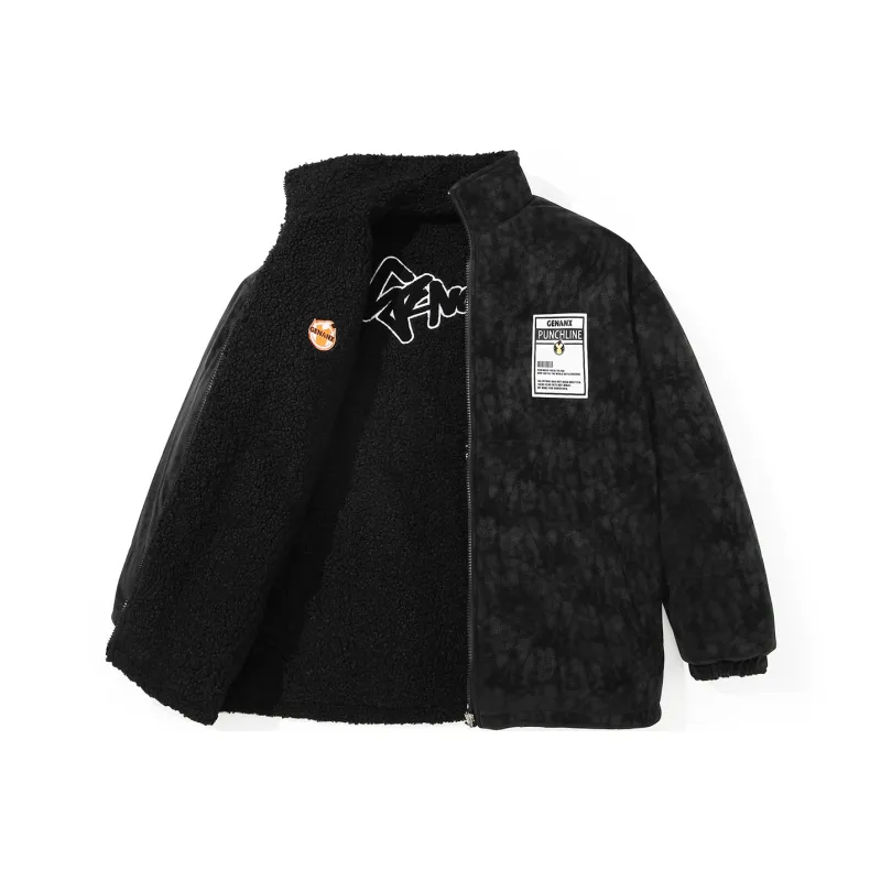 GENANX Letter Stand Collar Loose Fit Thickened Puffer Jacket Unisex Black-0