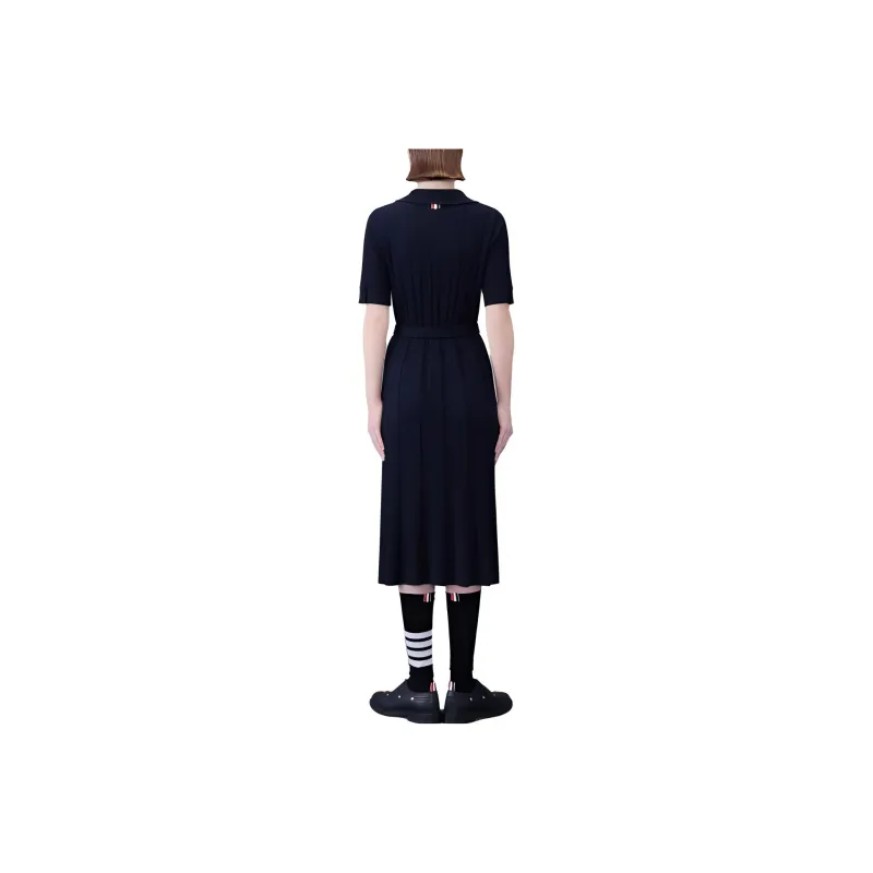 THOM BROWNE· Wide Rib Boiled Merino Polo Dress Short Sleeved Dress Women's Black-1