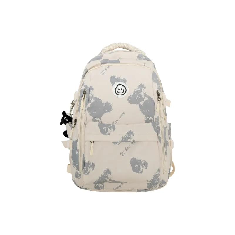 ZOGA Nylon Backpack Unisex White & Blue/Beige Bear-5