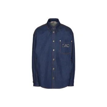 Valentino Logo Patch Long Sleeved Denim Shirt