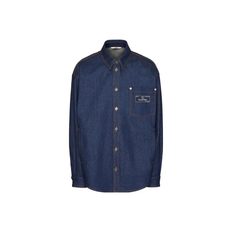 Valentino Logo Patch Long Sleeved Denim Shirt-0