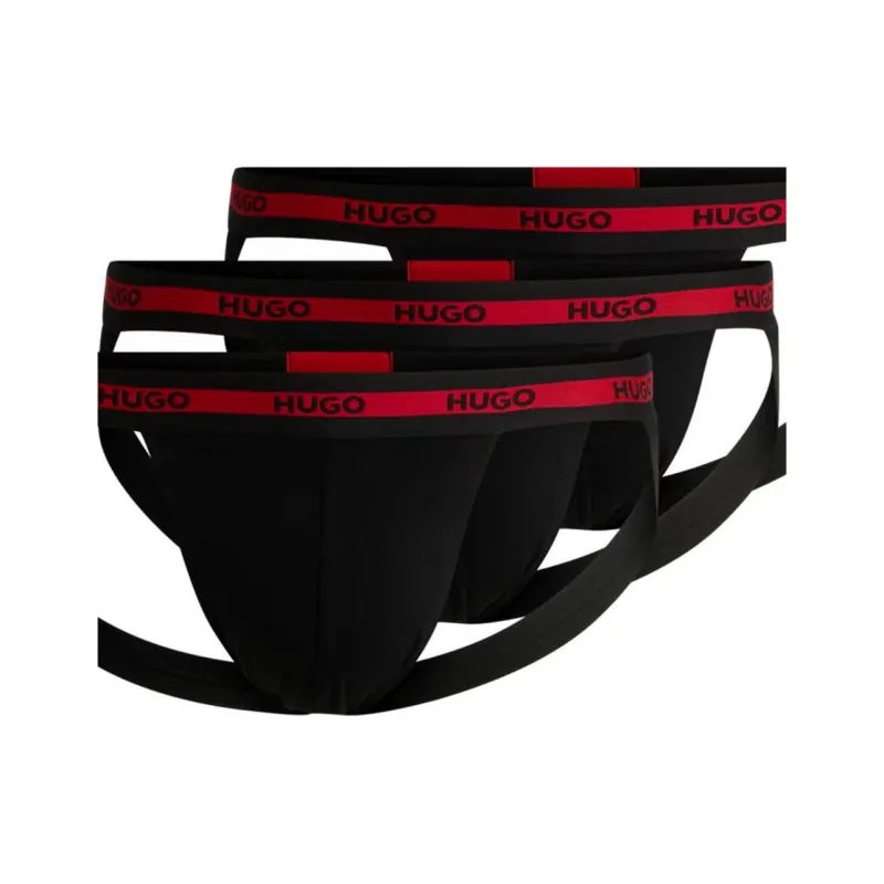 HUGO BOSS Three-Pack Of Stretch-Cotton Jock Straps With Logos Underpants Men's 3 Pack Black-1