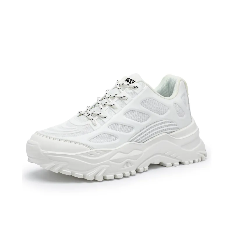 Singing Abrasion Resistant Breathable Height Increasing Low Top Chunky Sneakers Unisex White-1