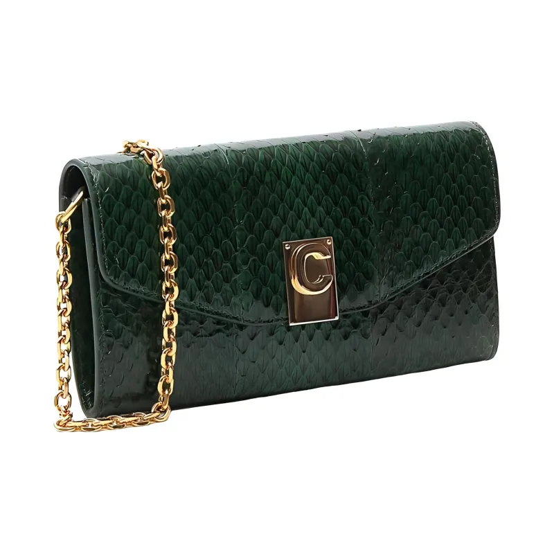 CELINE Genuine Leather Shoulder Bag Women's Green-1
