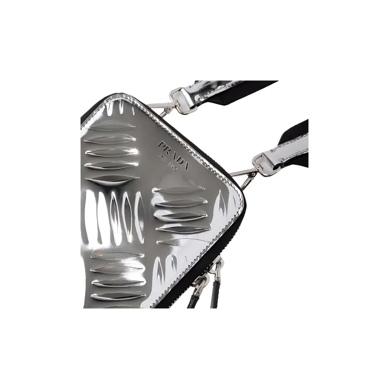 PRADA Leather Cell Phone Pouch Crossbody Bag Shoulder Bag Men's Silver-5