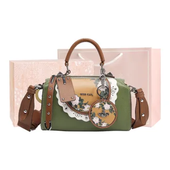 MISS GAIL Synthetic Leather Handbag Regular Women's Cross Grain Green/Cross Grain Purple