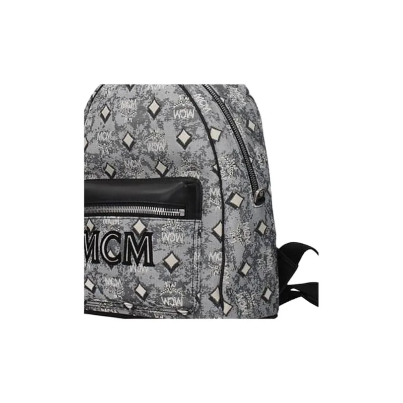 MCM Cow Leather Backpack Small Size Women's Gray-4