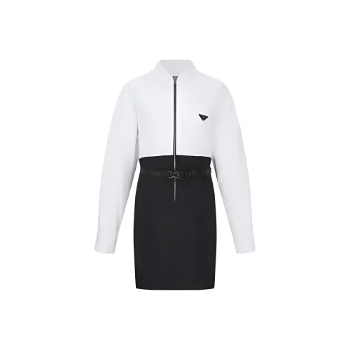 PRADA FW22 Long-Sleeved Dresses Women's Black White