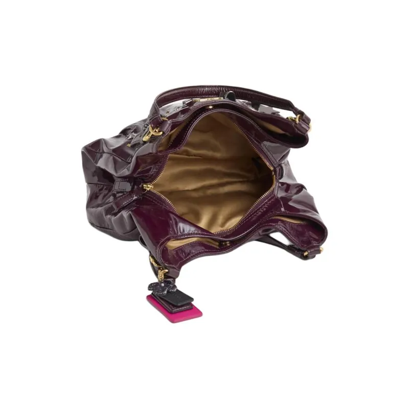 COACH Maggie Leather Handbag, Shoulder Bag Large Size Women's Eggplant Purple-2