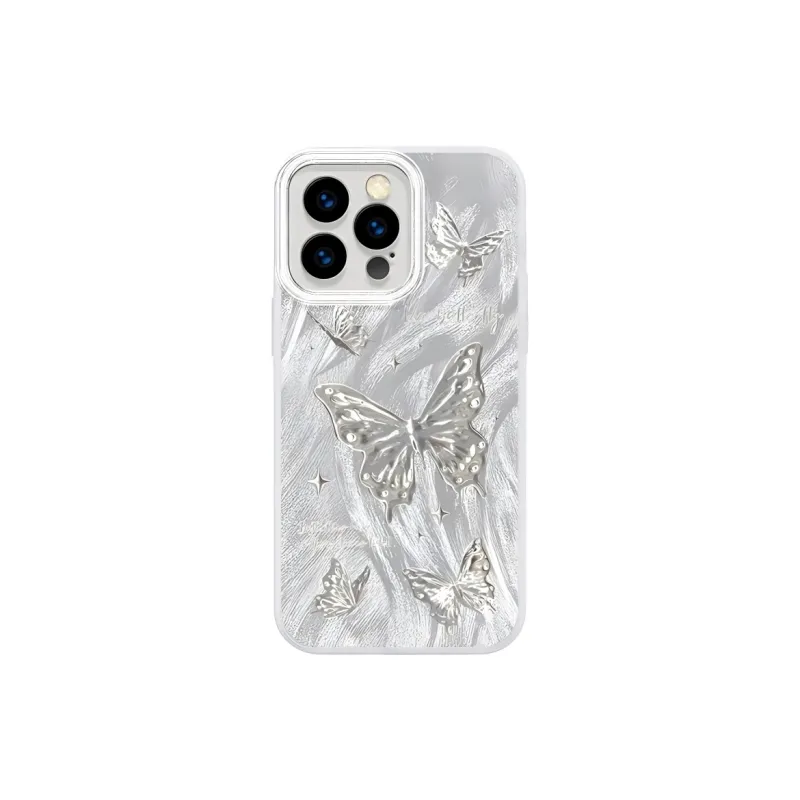 Sopi Acrylic Material Camlet Silver Butterfly Phone Cases Compatible With IPhone 16/15 Pro Max/Apple 13/14 Pro/Max-0