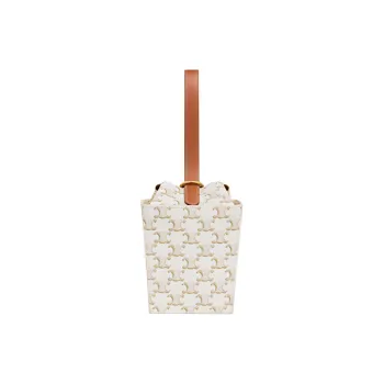 CELINE Cow Leather Binding Strap Box Handbag Popcorn Box Handbag Women's White