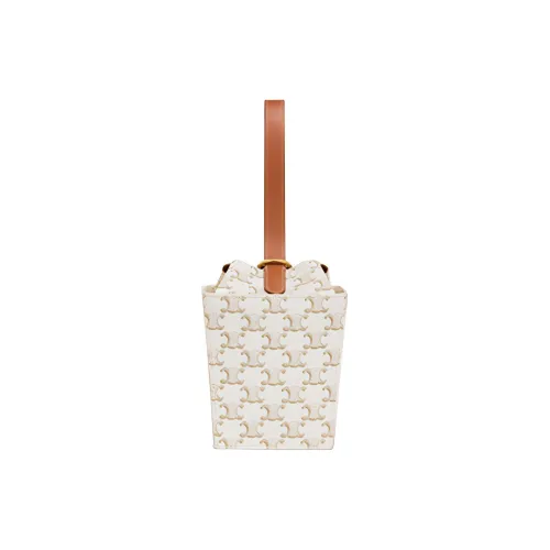 CELINE Cow Leather Binding Strap Box Handbag Popcorn Box Handbag Women's White