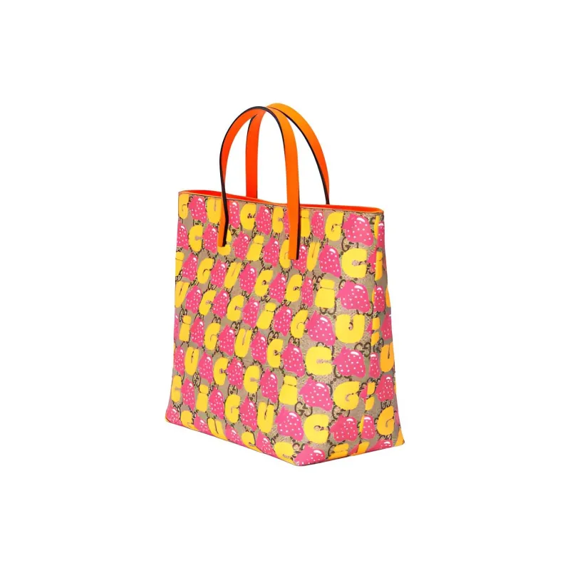 GUCCI Canvas With Leather Tote Bag, Shopping Bag, Handbag Kids' Ebony/Orange Yellow/Multicolor-1