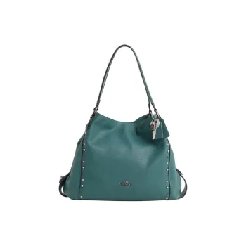 COACH Edie Shiny Pebbled Leather Shoulder Bag Large Size Women's Dark Sapphire