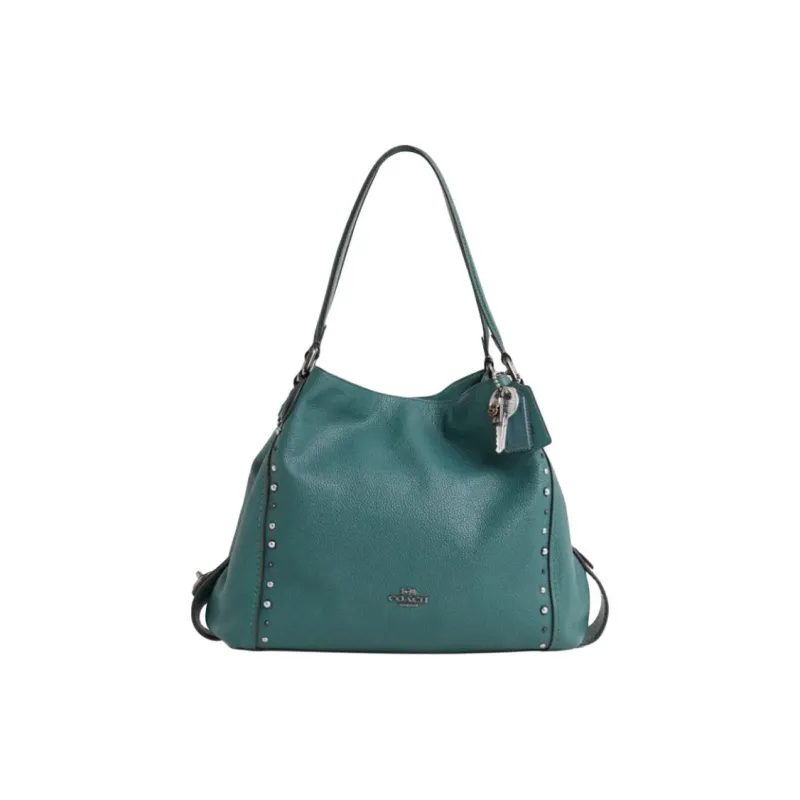 COACH Edie Shiny Pebbled Leather Shoulder Bag Large Size Women's Dark Sapphire-0