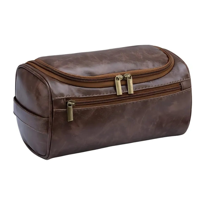 LETOO Polyurethane Toiletry Bag, Travel Storage Bag Unisex Brown/Tea Brown/Beige/Black-5