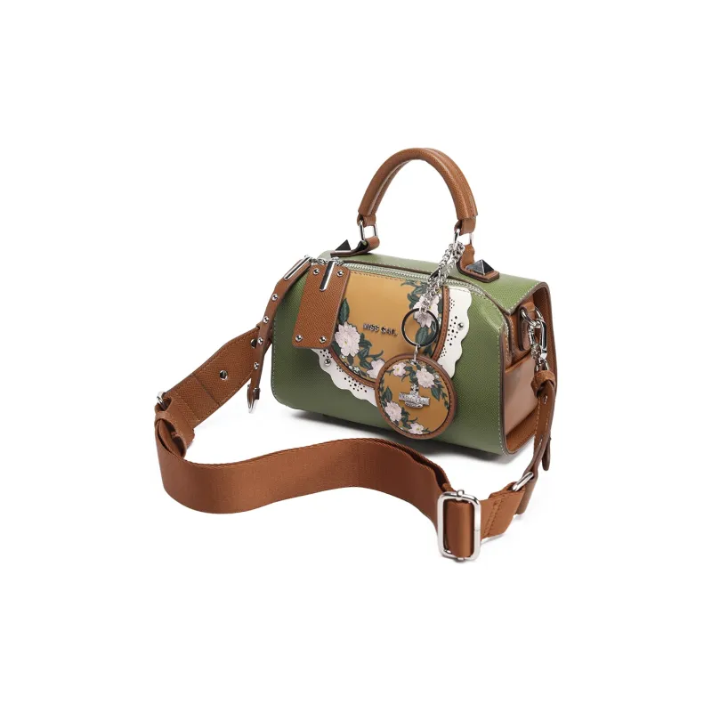 MISS GAIL Synthetic Leather Handbag Regular Women's Cross Grain Green/Cross Grain Purple-8