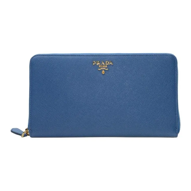 PRADA Cow Leather Clutches Wallets Large Size Women's Marine Blue-0