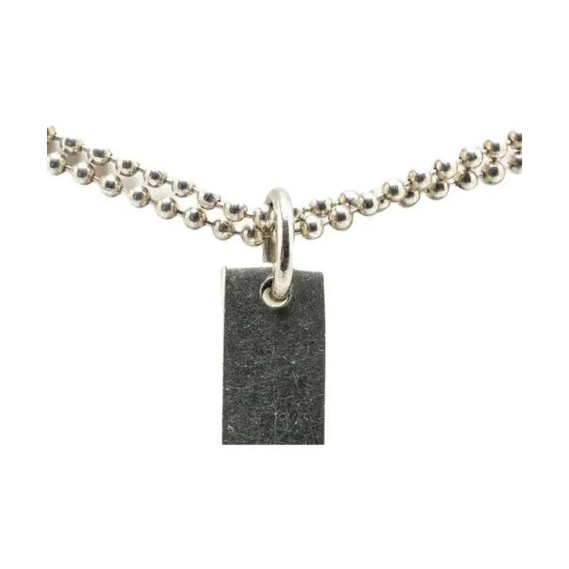 GUCCI 20th Century Sterling Silver Double Ball Chain Plate Pendant Necklace-1