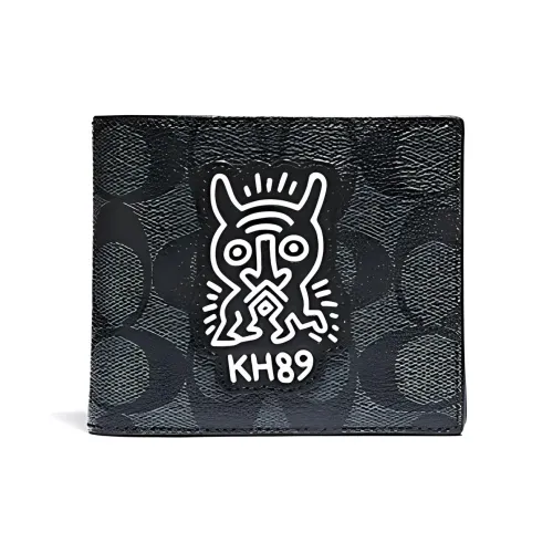 COACH X Keith Haring Collaboration 3 IN 1 Wallet Canvas Wallet, Card Holder, Wallet Regular Men's Charcoal Black