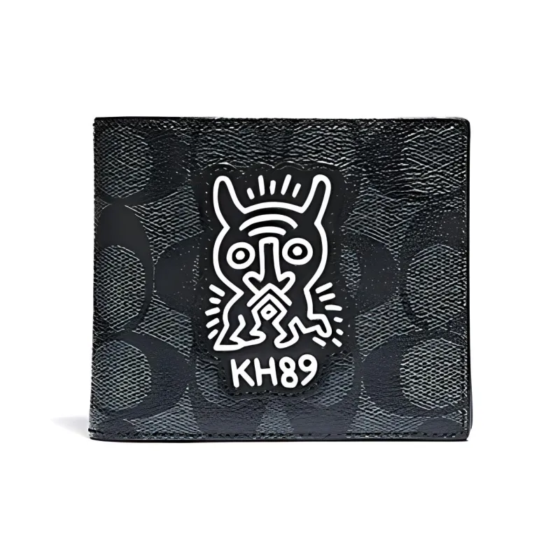 COACH X Keith Haring Collaboration 3 IN 1 Wallet Canvas Wallet, Card Holder, Wallet Regular Men's Charcoal Black-0