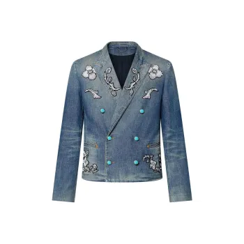LOUIS VUITTON Embroidered Double Breasted Cotton Chambray Jacket