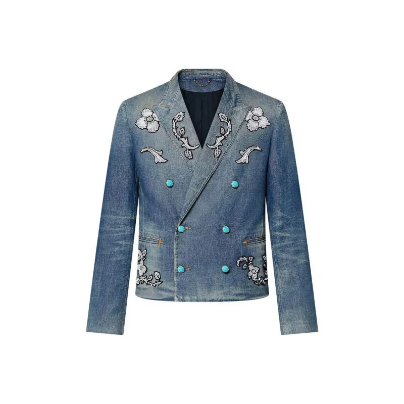 LOUIS VUITTON Embroidered Double Breasted Cotton Chambray Jacket-0