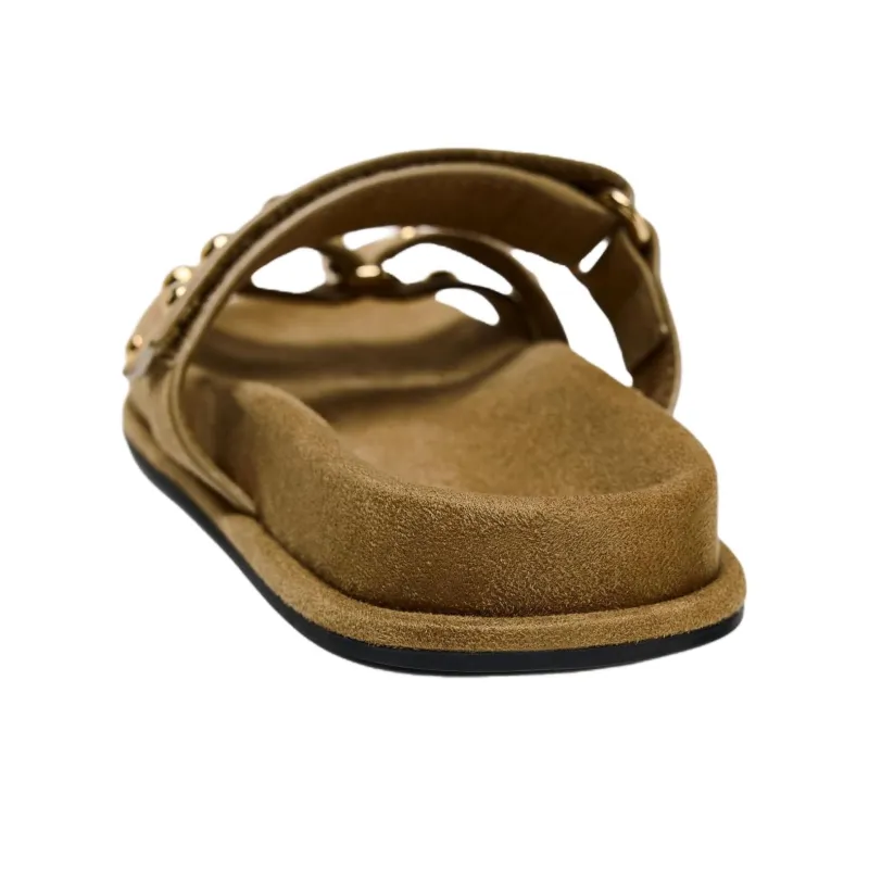ZARA Slip Resistant Slide Slippers Women's Dark Brown Yellow-4