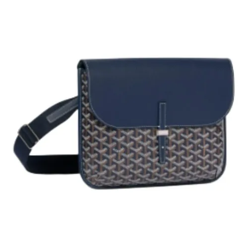 GOYARD Canvas With Calfskin Messenger Bag, Crossbody Bag, Shoulder Bag Unisex Dark Blue