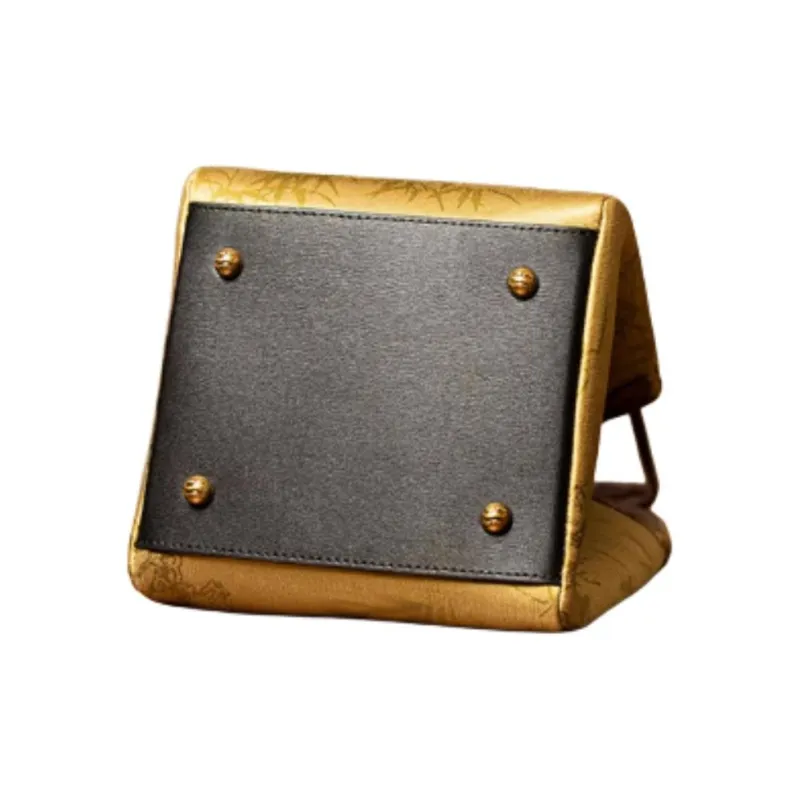 Shanghai Story Mulberry Silk Xiangyun Gauze Handbag Medium Size Women's New Yellow Green/Rusty Red-6