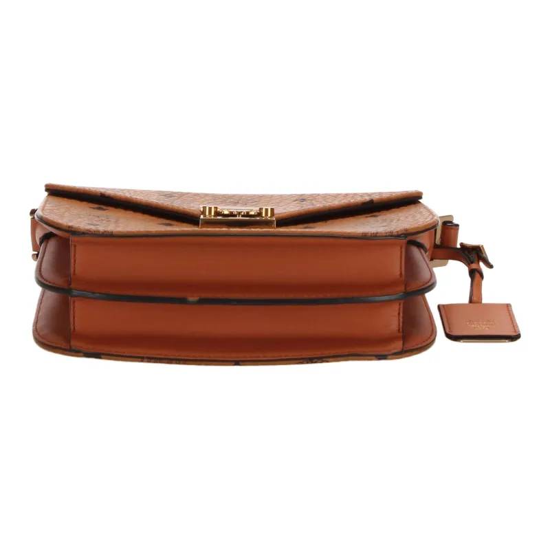 MCM Patricia Visetos Canvas Saddle Bag, Shoulder Bag, Crossbody Bag Mini Women's Cognac-4