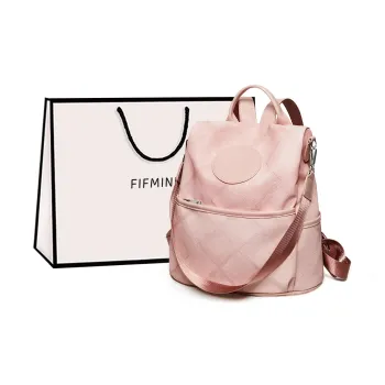 15 MINS Synthetic Leather Backpack Large Size Women's Dusty Pink/Denim Blue