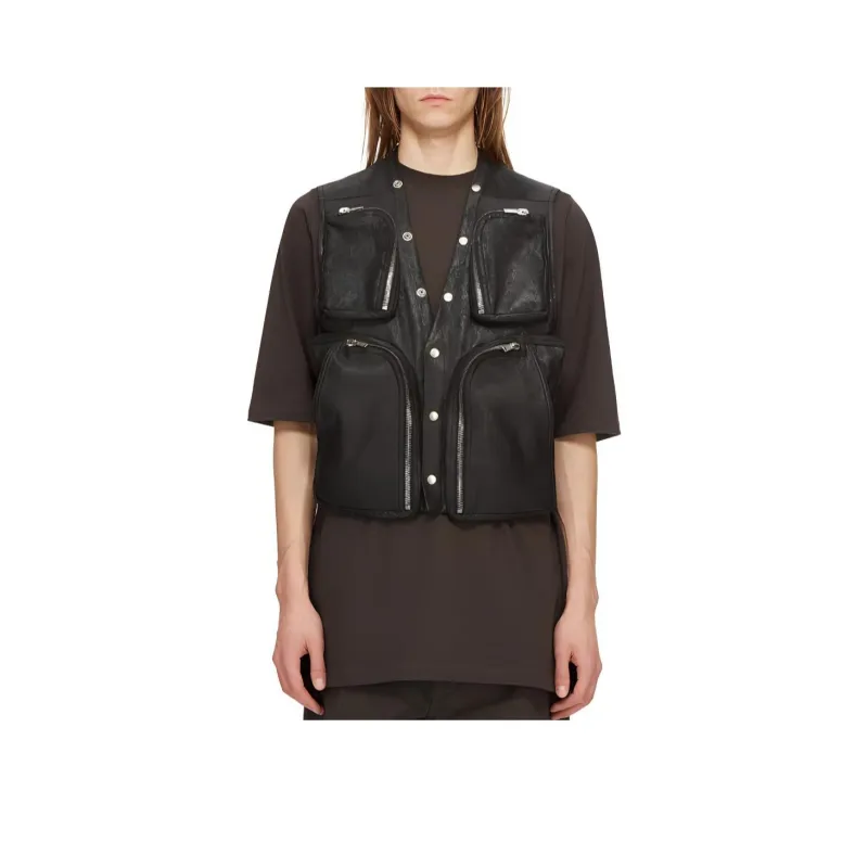 RICK OWENS Leather V neck Gilet-0