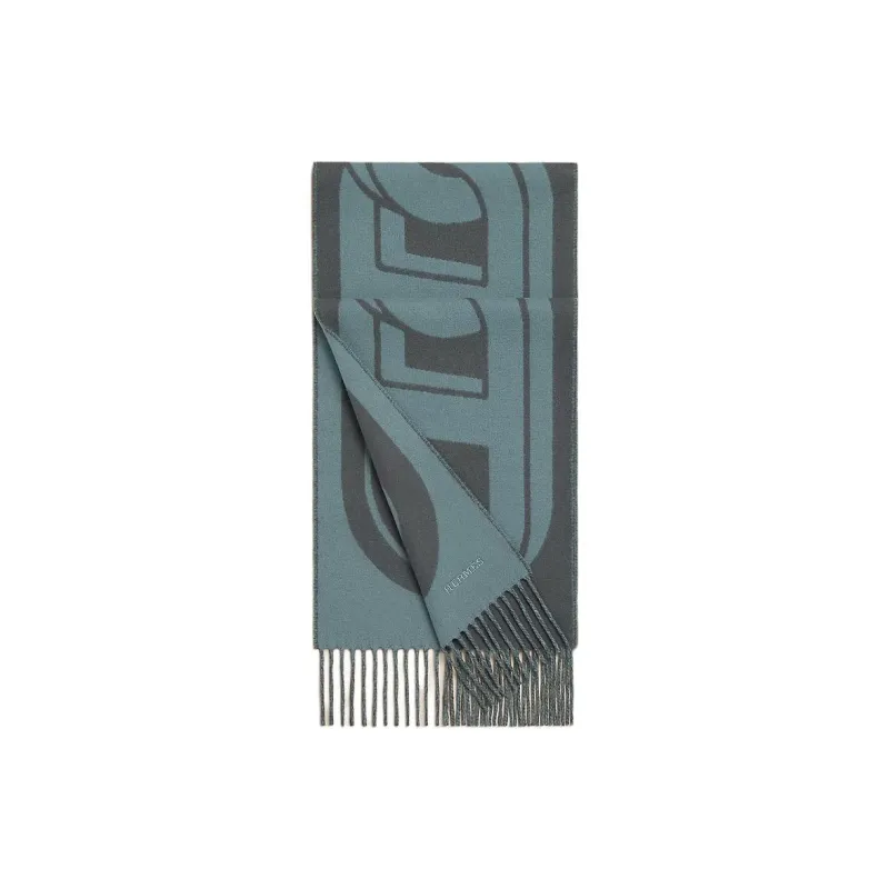 HERMES Cashmere Knit Scarves Men's Blue-0