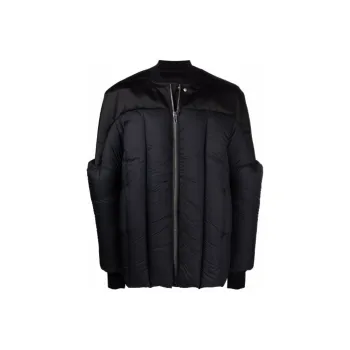 RICK OWENS/RO FW21 Solid Color Collarless Down Jacket Men's Black