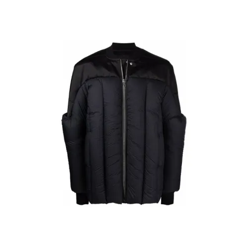RICK OWENS/RO FW21 Solid Color Collarless Down Jacket Men's Black