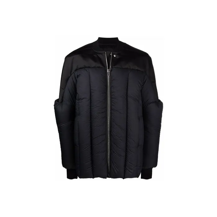 RICK OWENS/RO FW21 Solid Color Collarless Down Jacket Men's Black-0