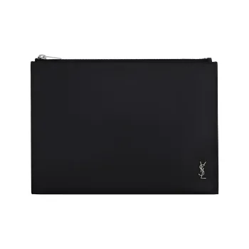 SAINT LAURENT Calfskin Embossed Matte Leather Zip Closure Tablet Pocket Laptop Bag Men's