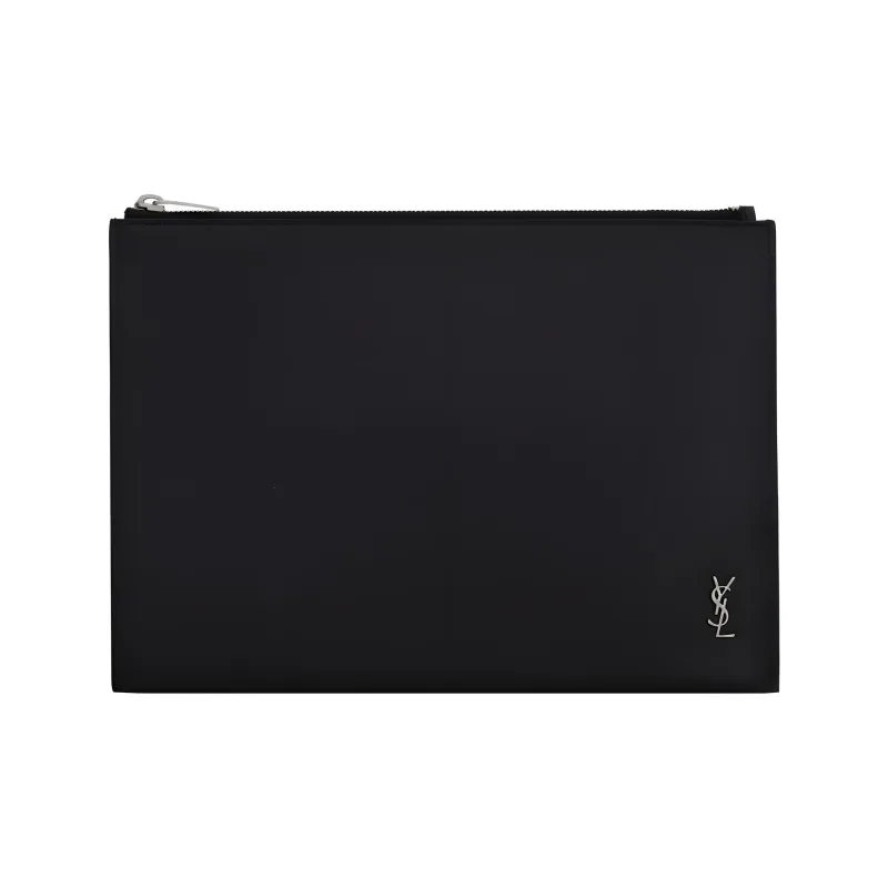 SAINT LAURENT Calfskin Embossed Matte Leather Zip Closure Tablet Pocket Laptop Bag Men's-0