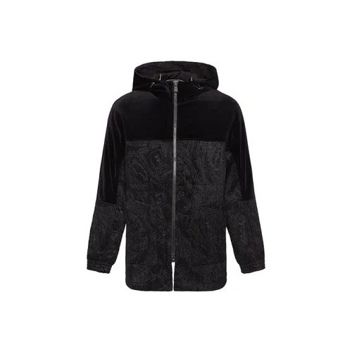 DAVID NAMAN Abstract Pattern Hooded Puffer Jacket Men's Black