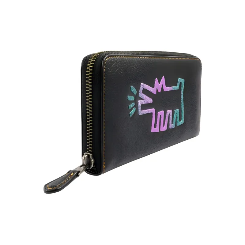 COACH Keith Haring Collaboration Accordion Wallet Synthetic Leather Clutch Card Holder, Wallet Small Size Women's Black-1