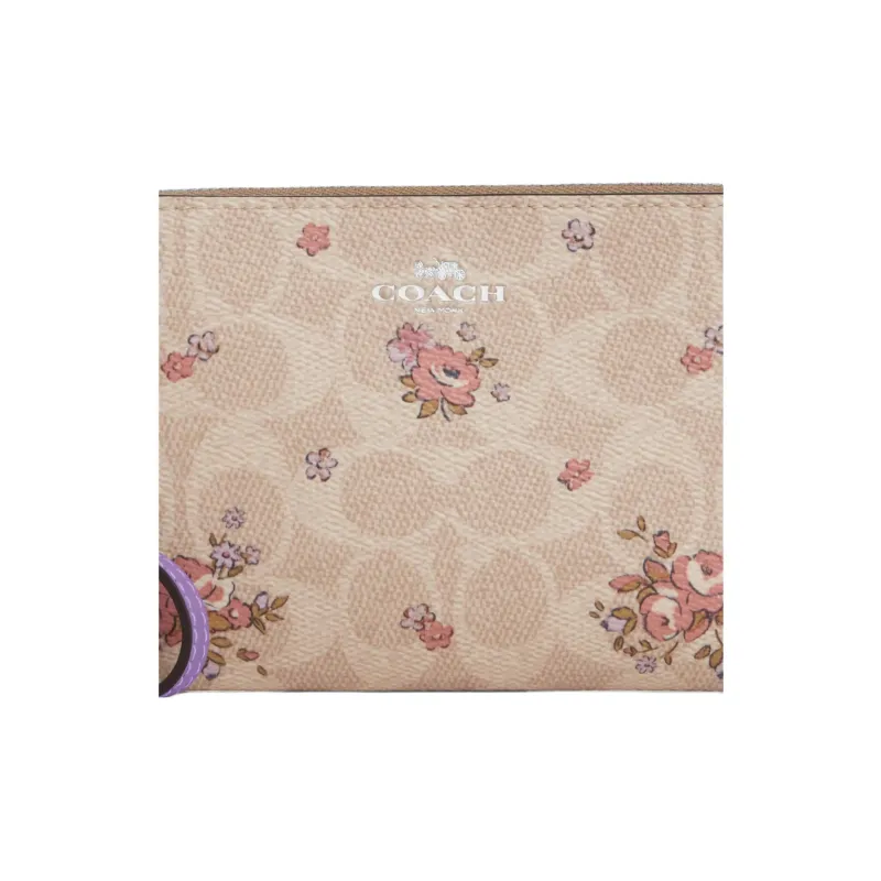 COACH Corner Zip Coated Canvas Clutch Trumpets Women's Silver & Sand Multicolor-3