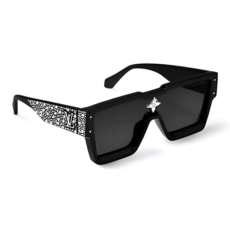 LOUIS VUITTON Metal Acetate Glass Irregular Shape Sunglasses Unisex Black-1