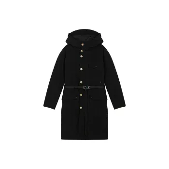 DAVID NAMAN Solid Color Hooded Mid Length Down Jacket Men's Black
