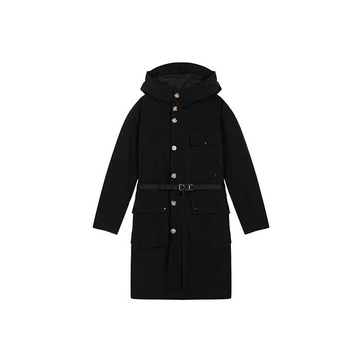DAVID NAMAN Solid Color Hooded Mid Length Down Jacket Men's Black-0