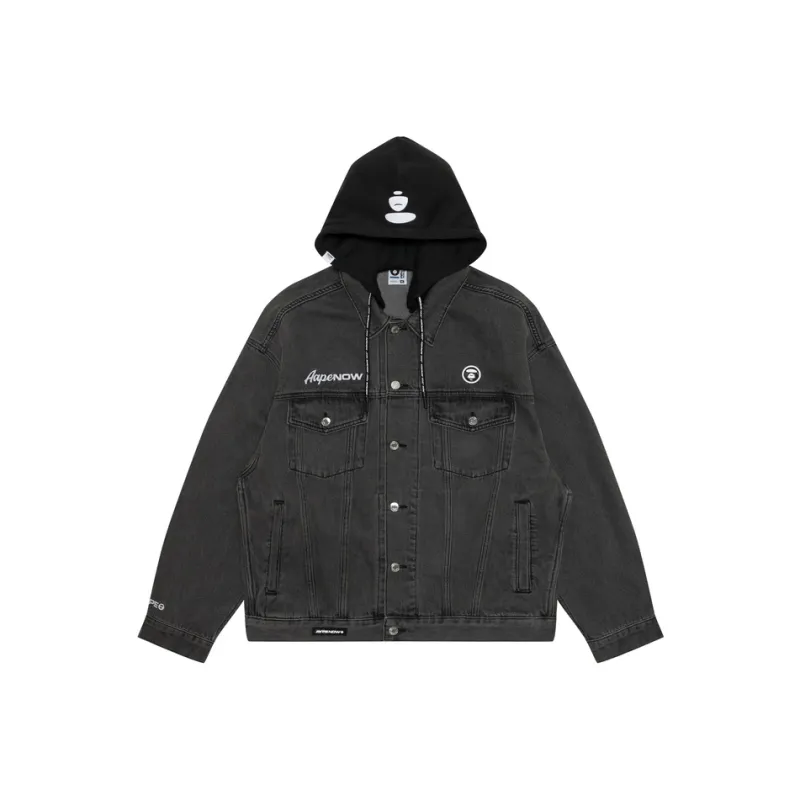 Aape By *A Bathing APE® Logo appliqué Hooded Denim Jacket-3